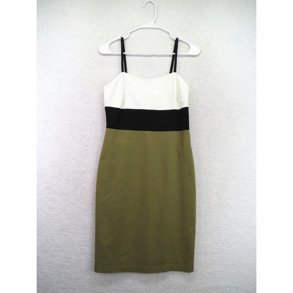 Banana Republic Dress Womens 4‎ Green Black Colorblock Sheath Spaghetti Straps